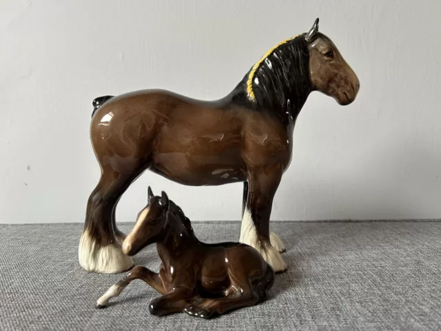 Beswick Shire Horse Mare And Foal At Foot