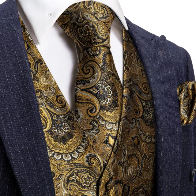 Mens Formal Wedding Waistcoat Paisley Floral Suit Vest Slim Tuxedo Silk Tie Set 3