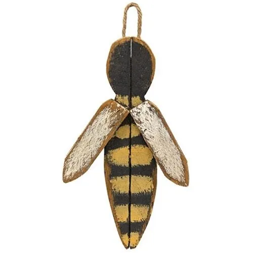 Distressed Wooden Lath Hanging Bee 12" H