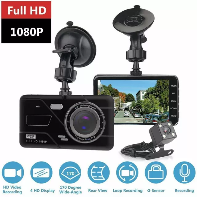 4" 1080P FHD Dual Lens Car DVR Front and Rear Camera Video Dash Cam UK