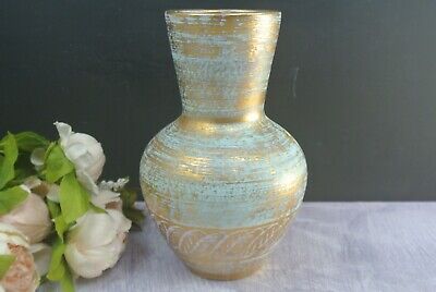 Vintage Stangl Pottery Vase 22k Gold Paint with Teal Brush Wash 5023