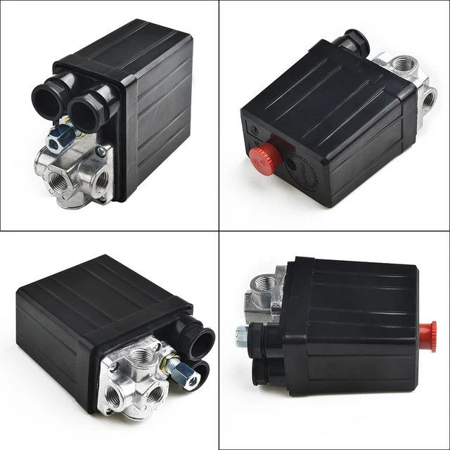 Pressostat Compresseur D'air 380V 20A - Réglage Pression 75-175 Psi - Vertical, Trou Unique - Noir