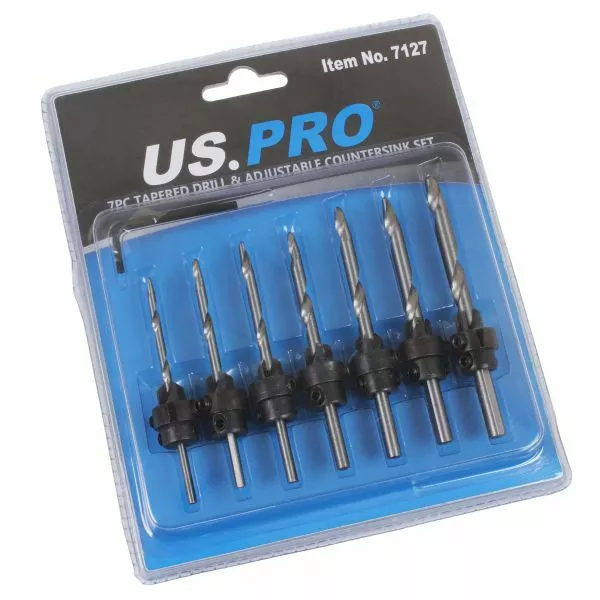 SALE Tapered Drill and Countersink Drills 7pc Set US Pro 7127