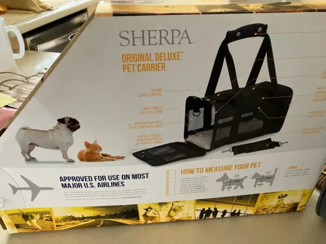 SHERPA Large Original Black/Deluxe Airline Pet Carrier Soft Side Dog/Cat NEW