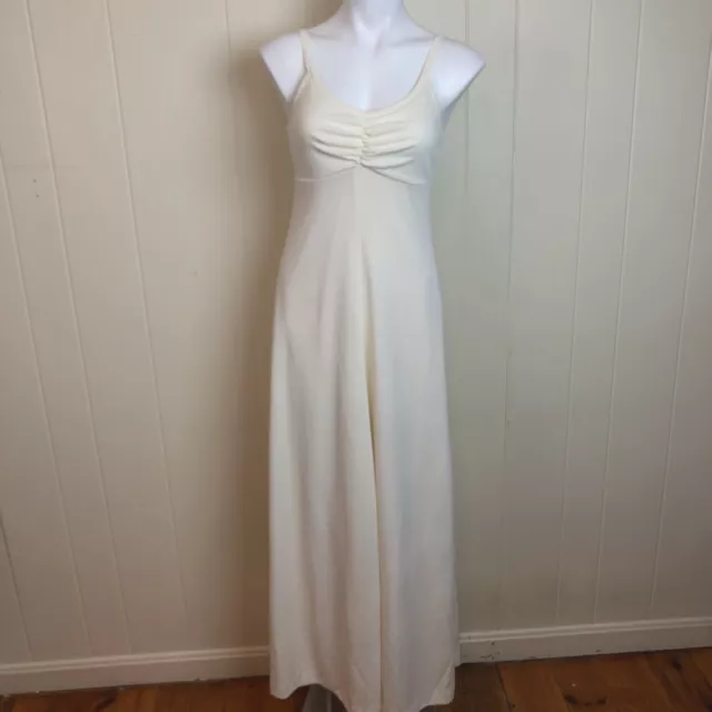 Vintage Empire Waist Cream Disco Gown Small Knit Wedding Maxi Dress Boho Party