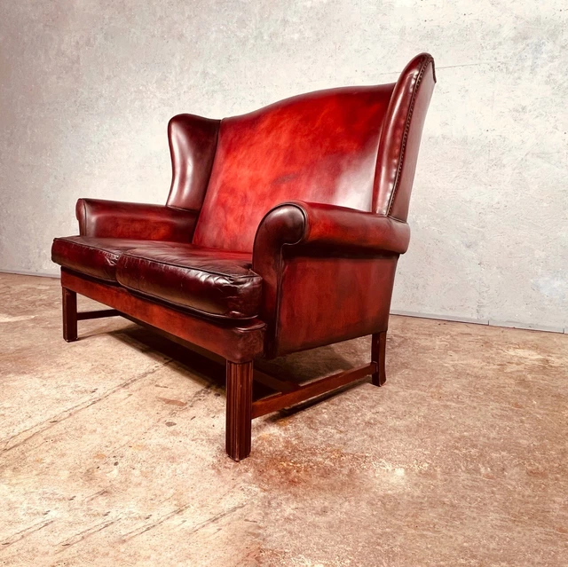 An Exceptional English Georgian Country House Leather Wing Back Two Seater Sofa