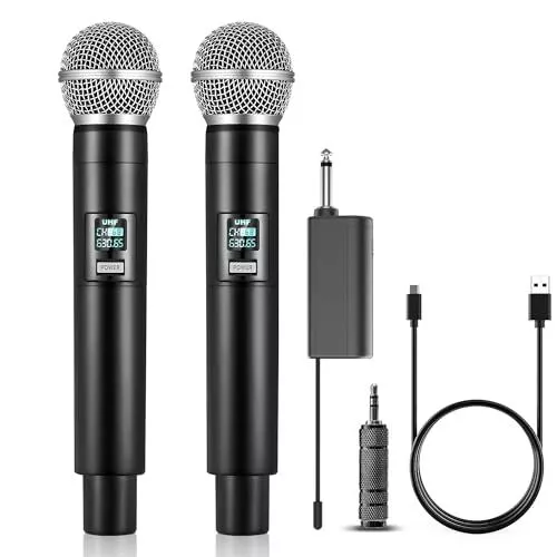 ALPOWL Microphone, UHF Double Portable Microphone sans Fil avec Récepteur Rechar