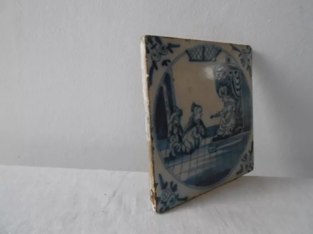 Antique Dutch Delft Biblical Tile 18th century. Pottery .Ancien carreau .  G... 3