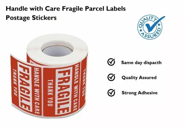 Handle With Care Fragile Parcel Labels- Postage Stickers Permanent Self-Adhesive