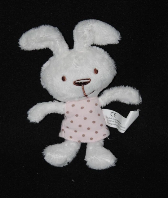 Peluche doudou lapin blanc AUCHAN robe rose à pois 13/18 cm NEUF