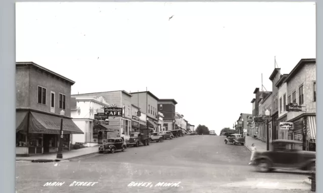 DOWNTOWN MAIN STREET bovey mn real photo postcard rppc minnesota history