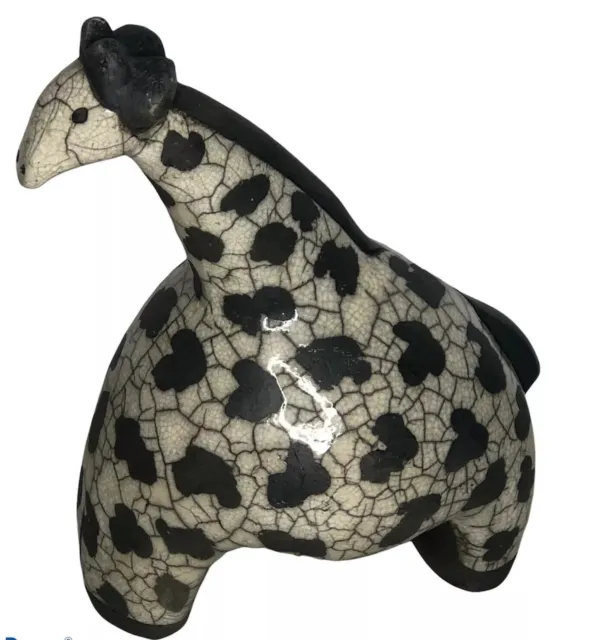 South Africa Hand Crafted Crazy Clay Raku Pottery 8” Giraffe Figurine