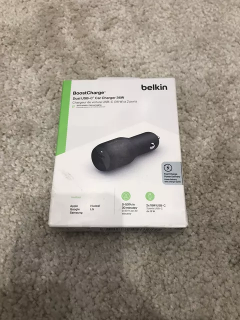 Belkin Dual USB-C Kfz-Ladegerät, 36W, schwarz Quickcharge BRANDNEU OVP