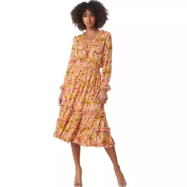 Misa Los Angeles Nora Tiered Mid Dress in Golden Flora M