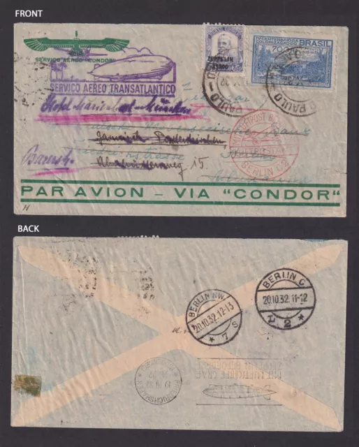 BRAZIL 1932, Air mail cover via Condor to Berlin Germany