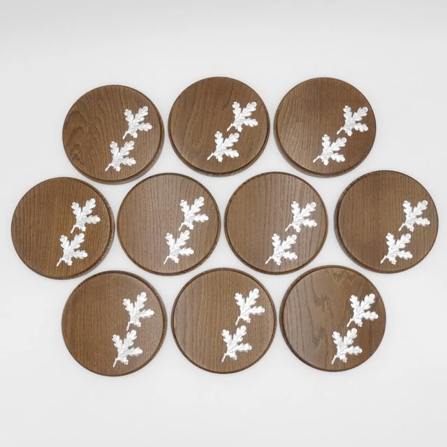 10 X Placa de Jabalí Tablero Keiler Redondo Braun Af 15 CM Con 20 X Hoja Roble