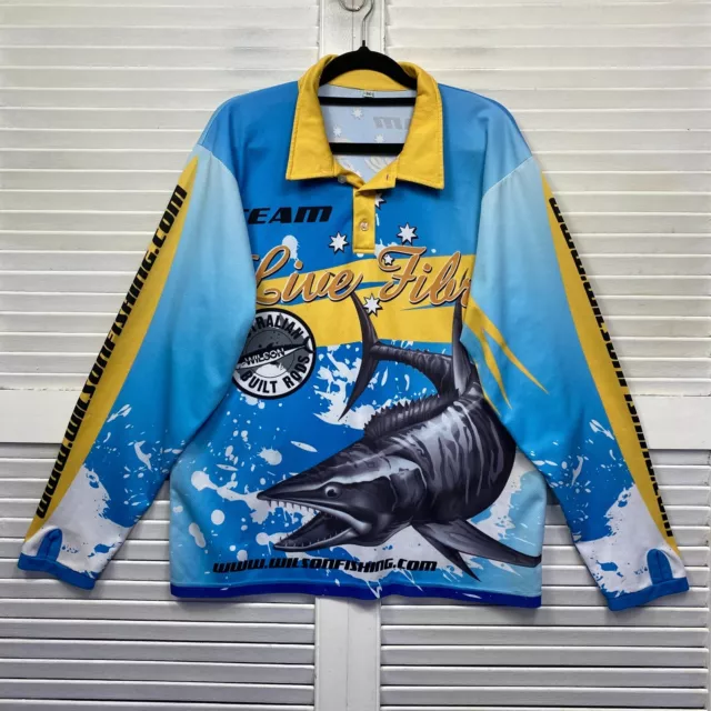 Wilson Fishing Shirt Mens Medium Blue Yellow Long Sleeve Fish