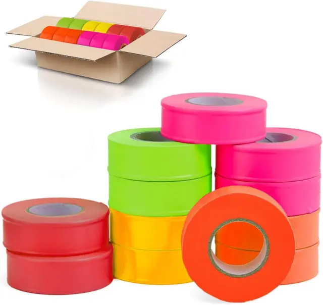 12 Pack Fluorescent Flagging Tape - Multipurpose Neon Marking Tape - Gr