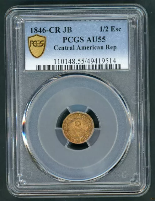 Central American Rep 1846 Cr Jb 1/2 Escudo Gold Coin Pcgs Au 55  21