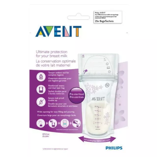 * AVENT BPA Free Breast Milk Storage Bags 25 Sachets 180mL