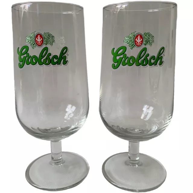 Grolsch Lager Pair of Stemmed Pilsner Beer Glasses 250ml Dutch Brewery Man Cave