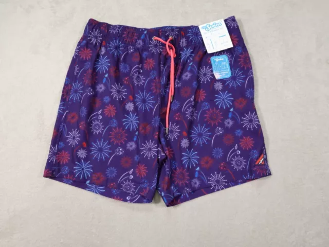 Mr.Swim Mens Blue Fireworks Drawstring Swim Trunks Size L