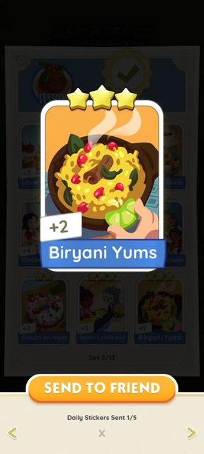 Monopoly Go - Biryani Yums 3⭐️ CARD STICKER - FAST DELIVERY