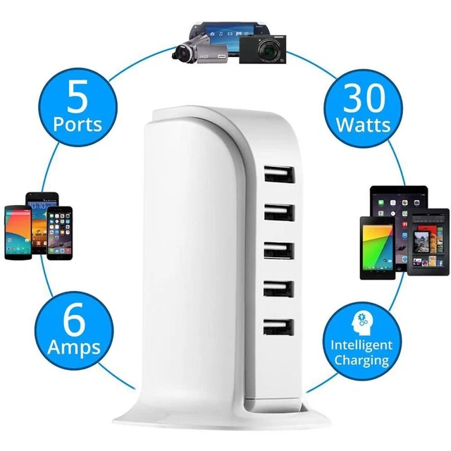CHARGING 5V 6A 30W Desktop Phone Tablet Charger Charging Station 6 USB