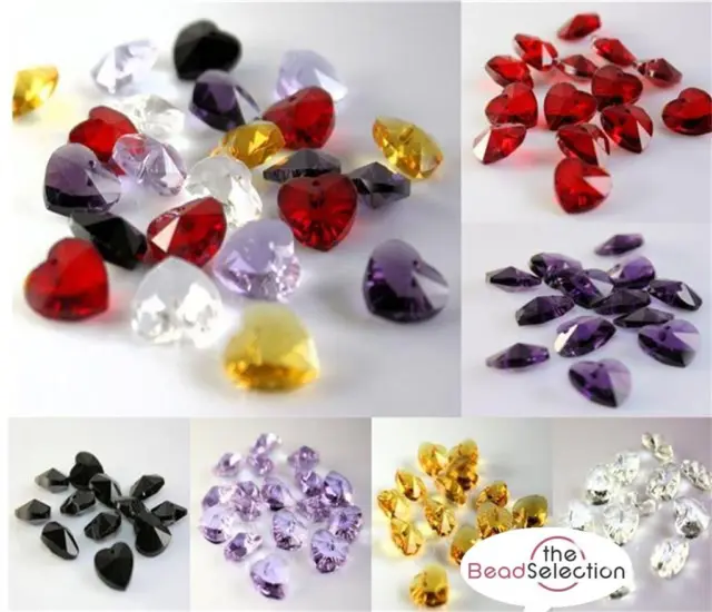 10 HEART FACETED GLASS BEADS PENDANT CRYSTAL SUN CATCHER 14mm COLOUR CHOICE