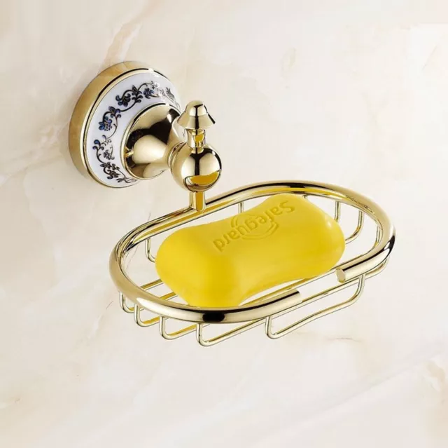 Gold Color Brass Bathroom Soap Dish Holder Wall Mounted Soap Storage Basket