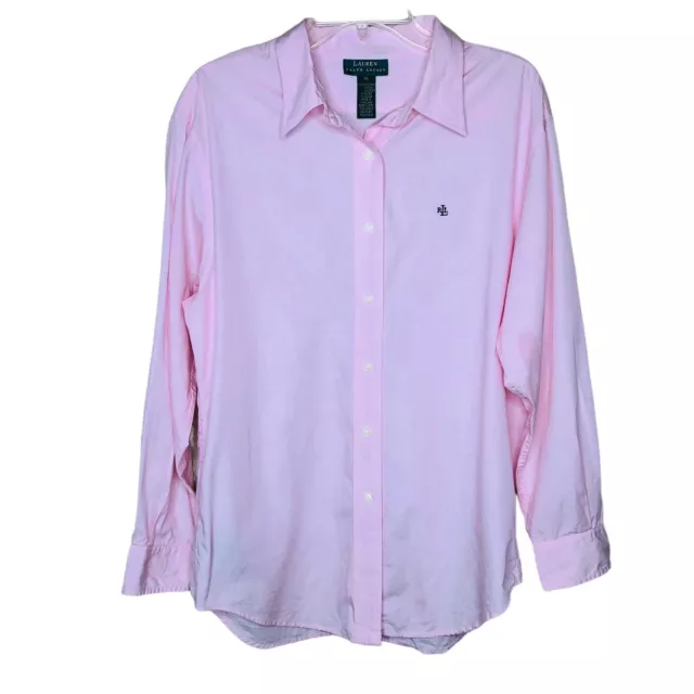 Vintage Lauren Ralph Lauren Women’s Monogram Shirt Size 14 Pink Button Up Preppy