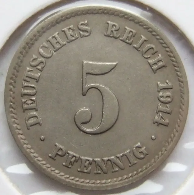 Moneta Reich Tedesco Impero Tedesco 5 Pfennig 1914 F IN Extremely fine