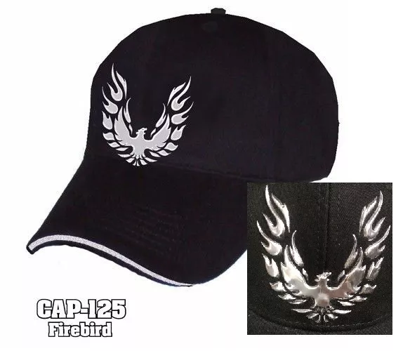 Pontiac Firebird Trans Am Hat Cap - Black W/ Liquid Metal Firebird Emblem / Logo