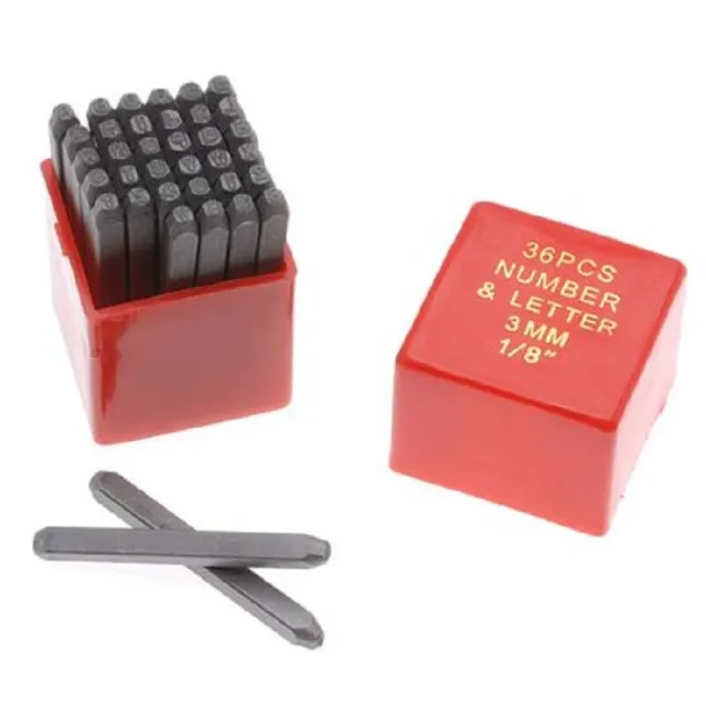 36pc 1/8" 3MM Letter & Number Stamp Punch Set Hardened Steel, Metal Wood Leather