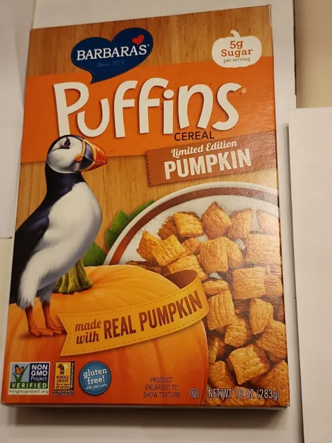 Barbara's Bakery - Puffins Cereal, PUMPKIN! VEGAN LIMITED EDITION! UNOPENED🍲