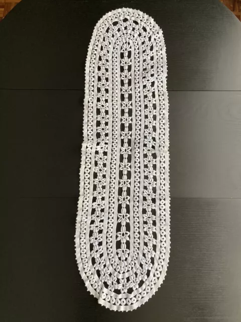 Tapete de ganchillo crochet blanco 32 x 110 cms hecho a mano 2