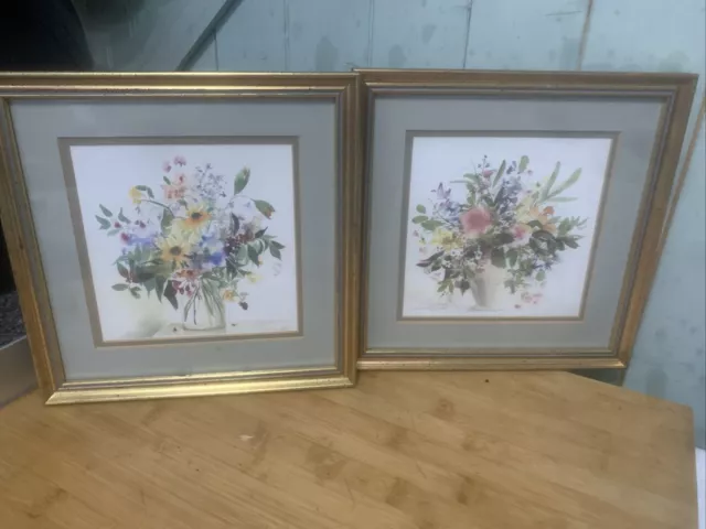 Prints By Celia Russell Of A Wild Wood Posy & Cottage Garden Bouquet. Signed