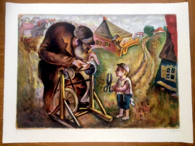 1932 Signed LITHOGRAPH Russian RYBACK Jewish AVANT GARDE Shtetl RARE JUDAICA ART 2