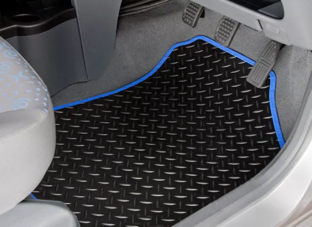 Car Mats for Suzuki Ignis 2003 to 2008 Fitted Black Rubber Blue Trim