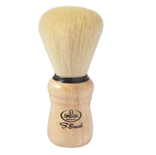 Pennello da Barba Omega Fibra Sintetica S-Brush Manico In Legno Di Faggio S10005