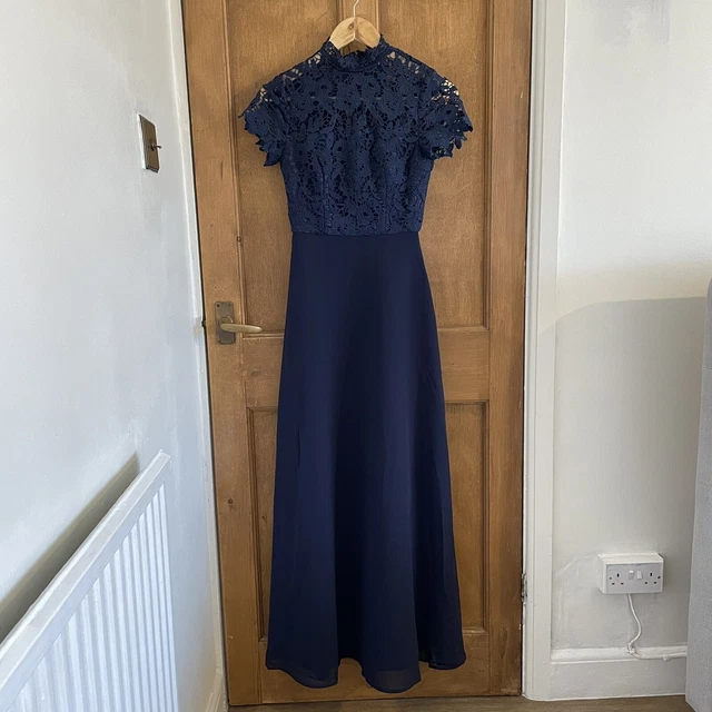 Chi chi london navy clearance lace high neck maxi dress