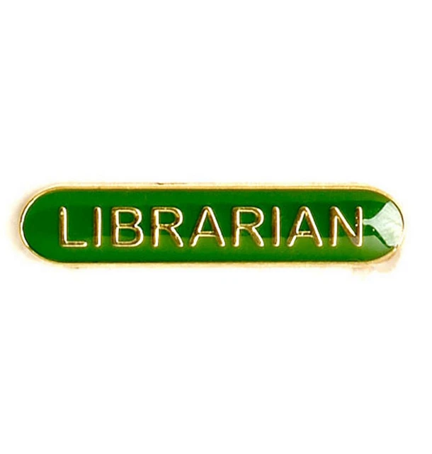 Green Librarian Badge ideal for schools available in 4 colours (GW)