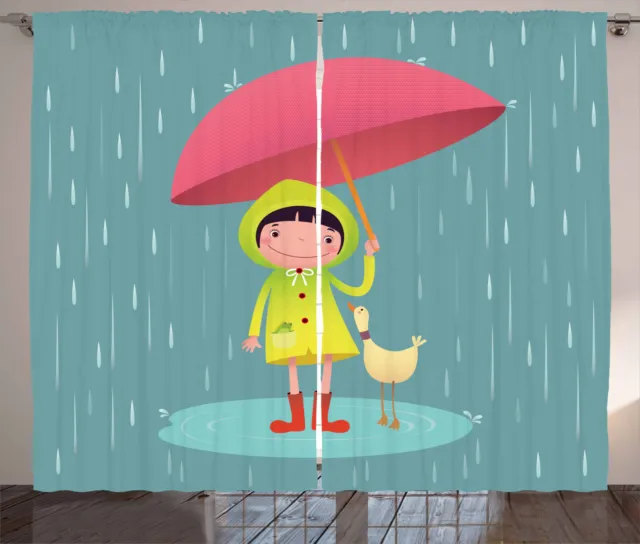 Regen Rustikale Gardine Mädchen mit Ente Freund