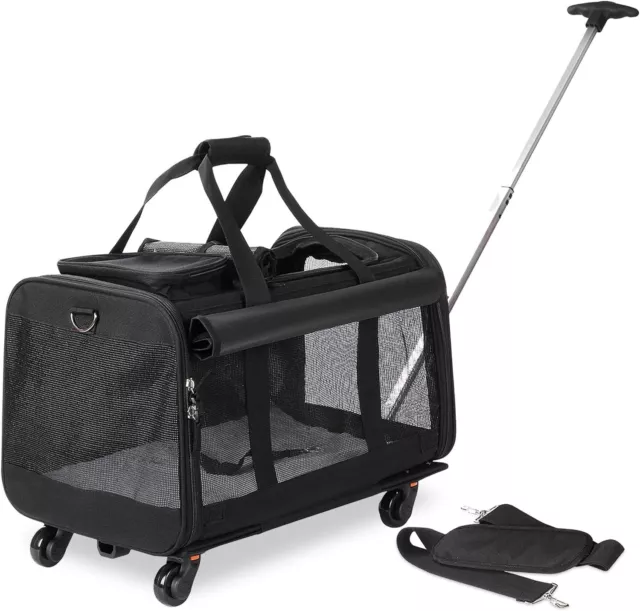 Pet Carrier with Detachable Wheels for Small & Medium Dogs & Cats - Black