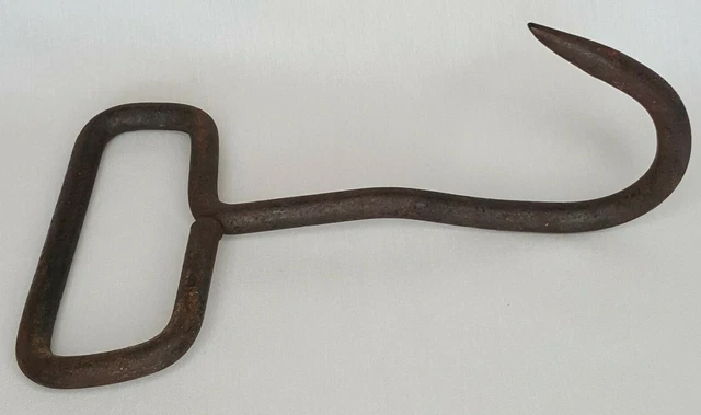 Vintage Primitive Hand Forged Cast Iron Hay Bale Hook, Meat Hook