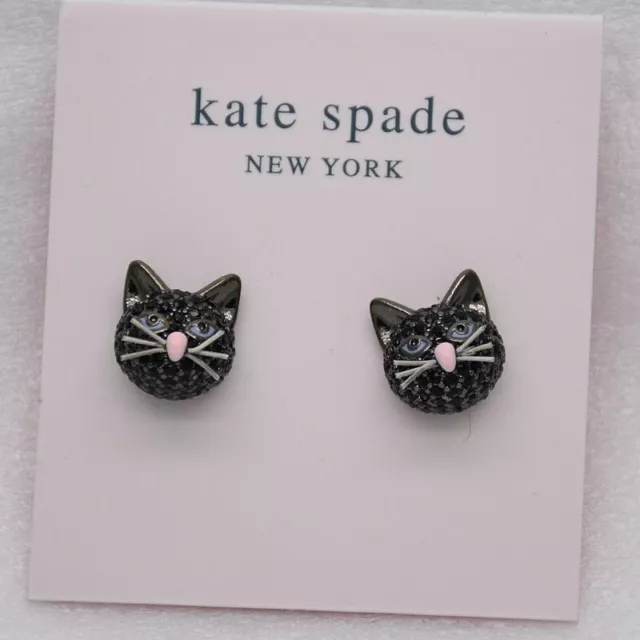 Kate Spade joyería lindo esmalte negro grasa gato poste pendientes para niñas mujeres