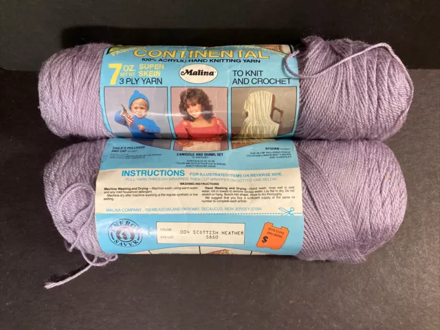 Continental  Malina yarn 100% Acrylic Lot Of 2 Super Skeins 7oz Each Purple