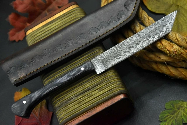 8.4"OAL Custom Hand Forged Damascus Steel Tanto Hunting Knife Handmade (Q690-A) 3