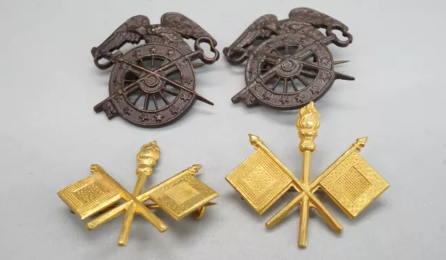 Pre-WWI Army Signal Corps & Quartermaster Officer Insignia Pins Sets Lot Of 4