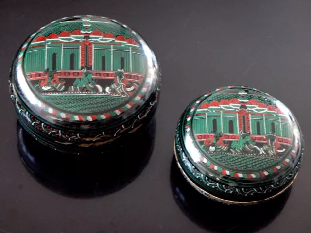 2 anciennes boites betel laque Birmanie temple Old burmese box green lacquer